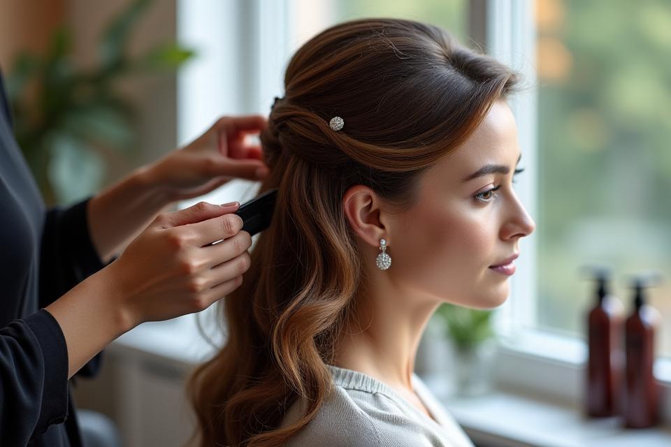 Professionelle Friseurin stylt die Haare einer Kundin mit Eleganz